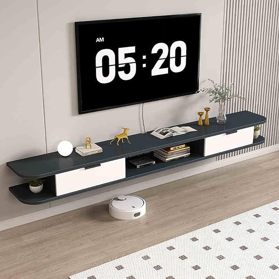 メディアコンソール モダンな壁掛けテレビコンソールキャビネットメディアコンソール、引き出しとオープン収納棚付きのフローティングコンテ