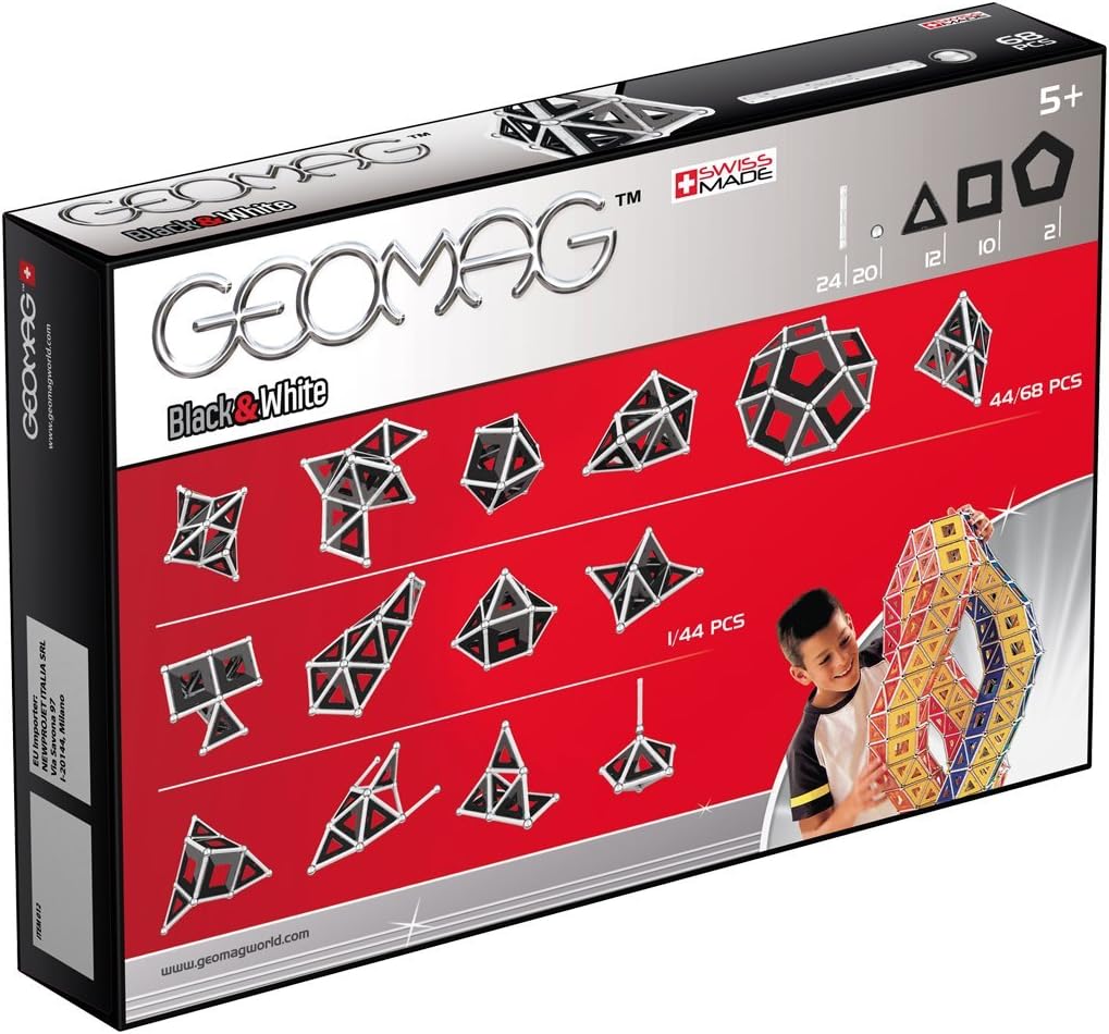Geomag Black and White 68 Piece Magnetic Construction Set - Safe Building Toy for Ages 5 and Up