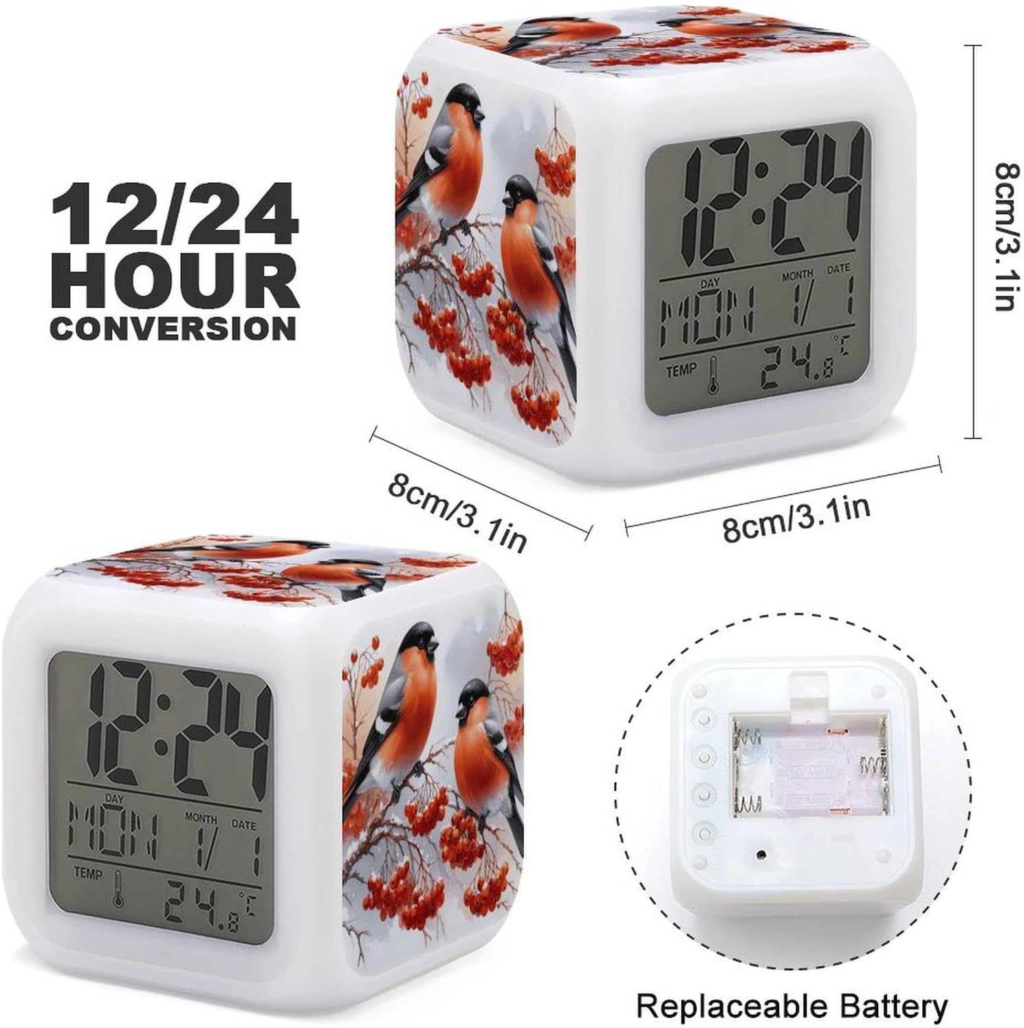 Red-Bellied Grey Finch Digital Alarm Clock Alarm Clock for Bedroom image 2