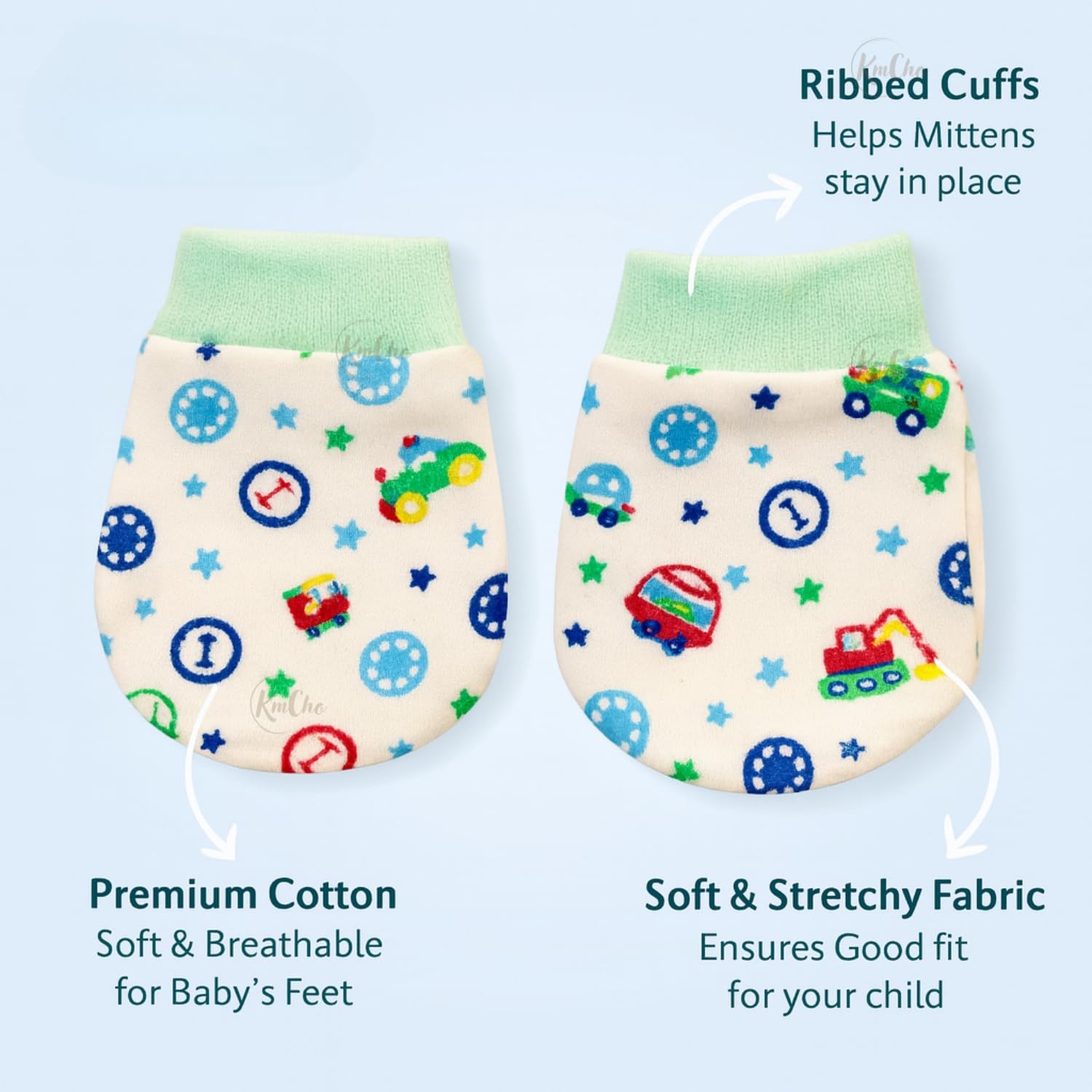 KmCho Multicolor Baby Grip Hand Gloves | Soft Cotton Anti-Scratch Mittens for Newborn Boys & Girls | Breathable, Skin-Friendly Infant Gloves - (Pack of 4 Pairs) 3