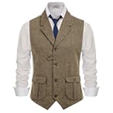 Mens Western Herringbone Suit Vest Tweed Wool Blend Slim Fit Waistcoat
