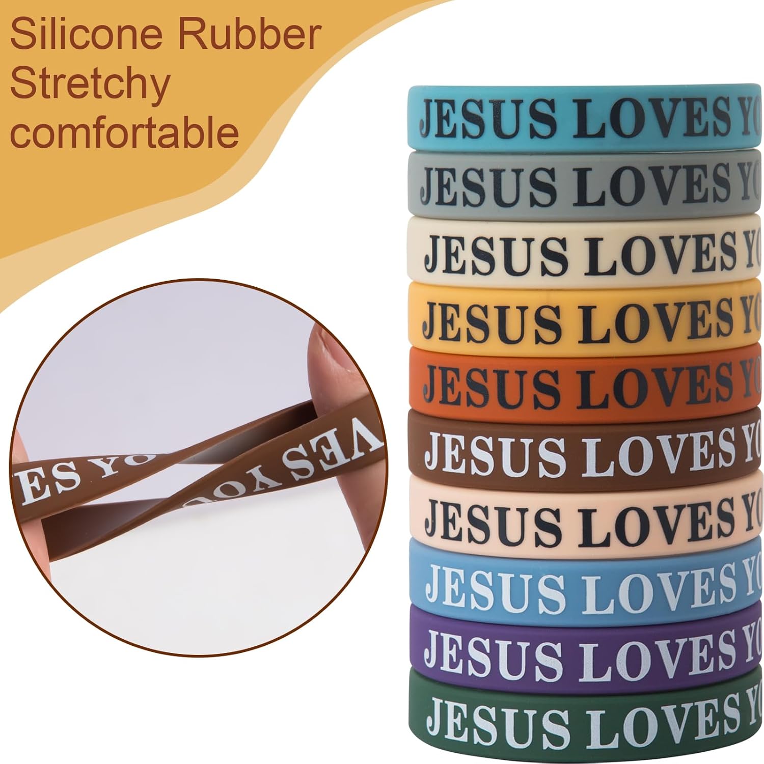 100 Pcs Jesus Loves You Colorful Rubber Bracelets - Christian Rubber Wristbands for Men, Women & Party Favors - Image 2