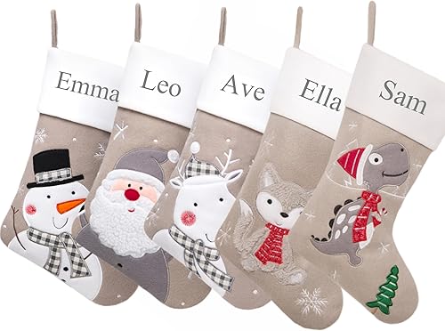 Juego de 5 medias de Navidad personalizadas para decoración familiar con nombres bordados, medias personalizadas de Navidad (muñeco de nieve, Papá
