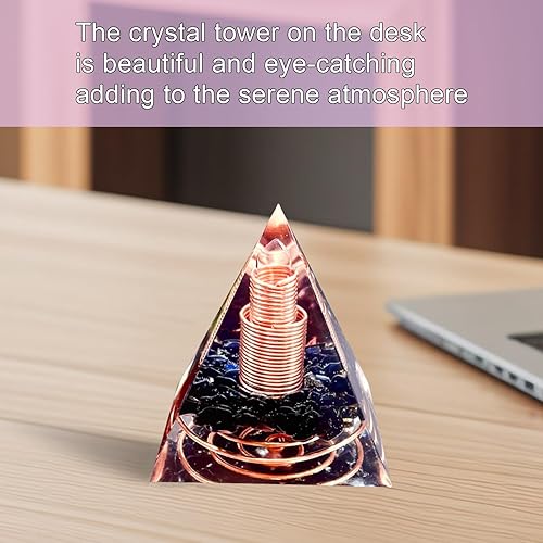 Miniatura 5 de Columna de Cristal Orgonta Pirámide, Pirámides de Curación de Cristal Orgón de Energía Positiva Obsidiana y Cuarzo Blanco, para Reducir el Estrés,