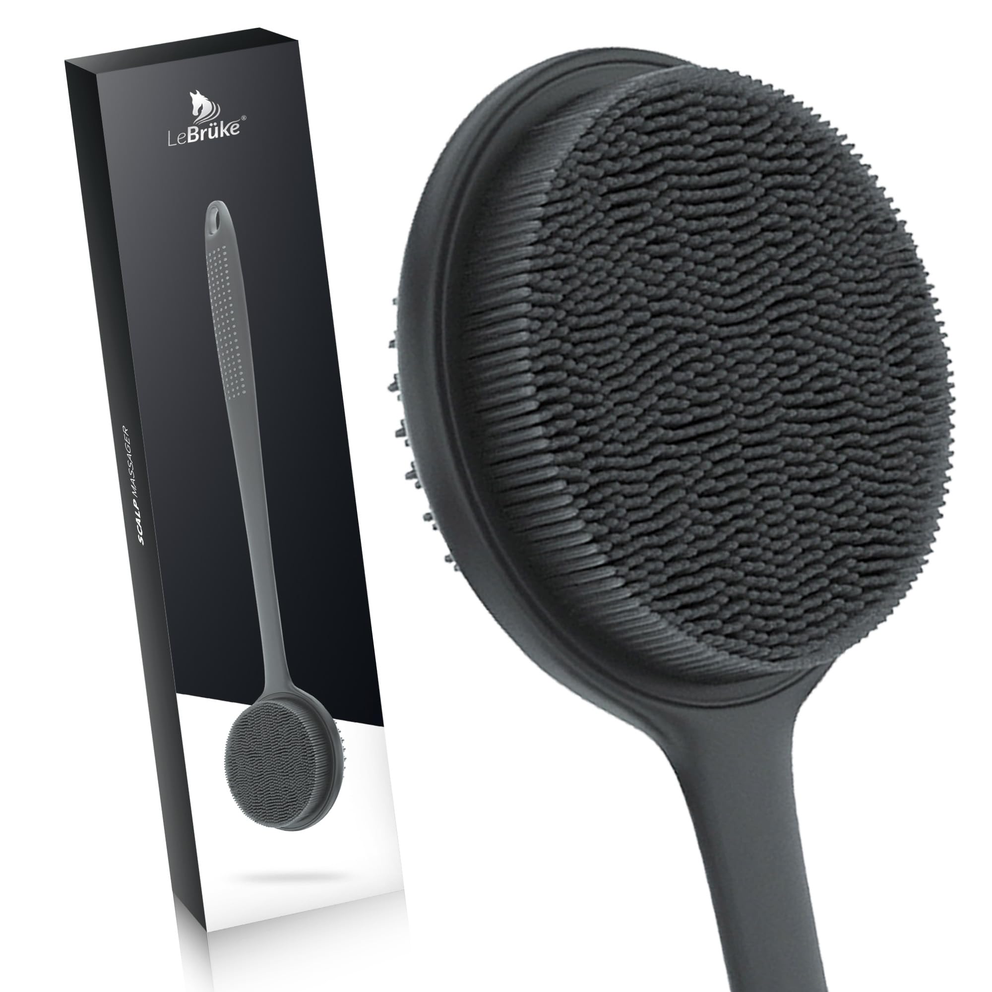 Lebrüke Back Brush Bath Brush - Silicone Back Scrubber for the Shower - Body Scrubber with Long Handle, Grey