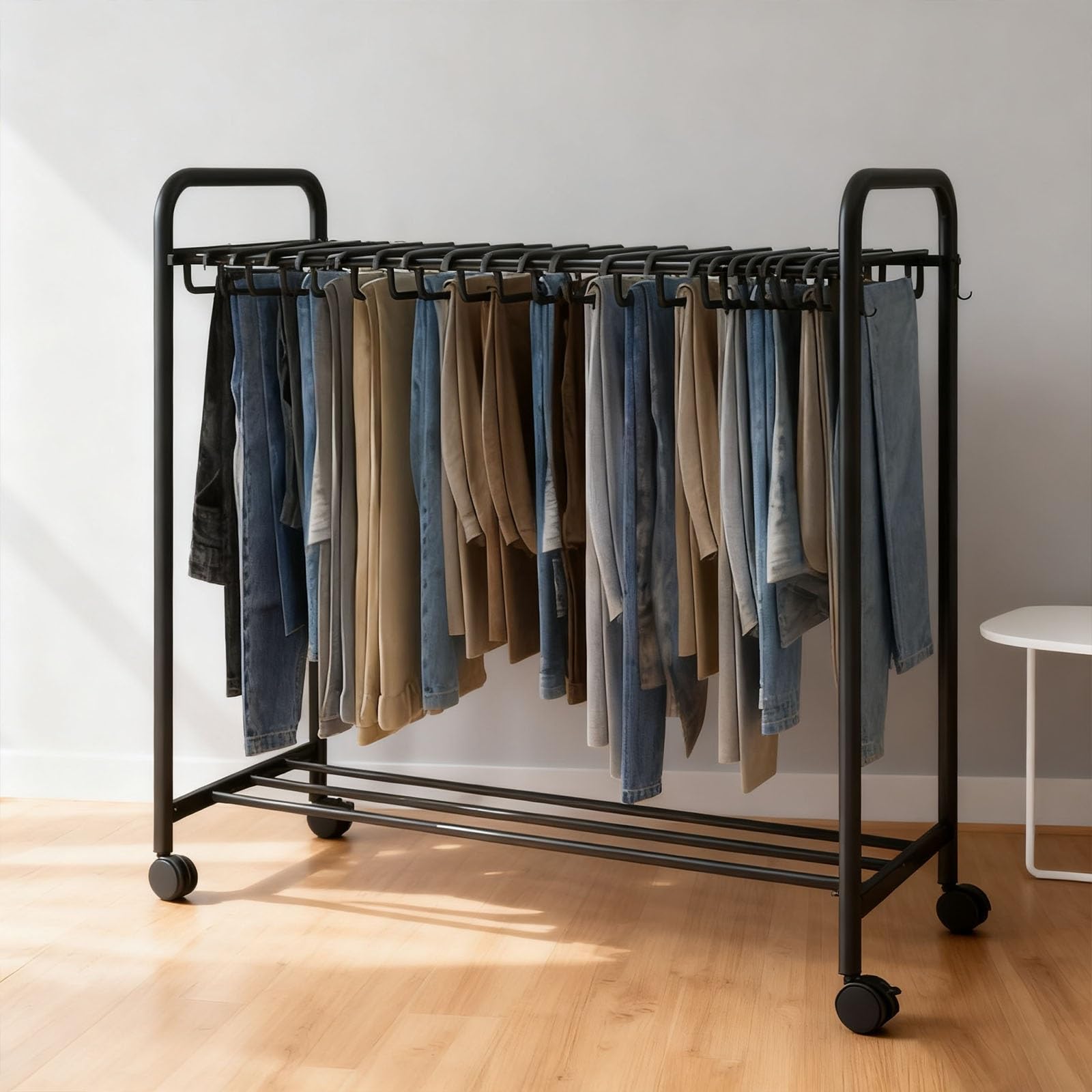 BHGFYXBS Telescopic Rolling Pants Hanger Rack, Multi-Functional Display Stand With Adjustable Hangers For Closet Organization Of Trousers, Towels, And Accessories,Black-30 Hangers