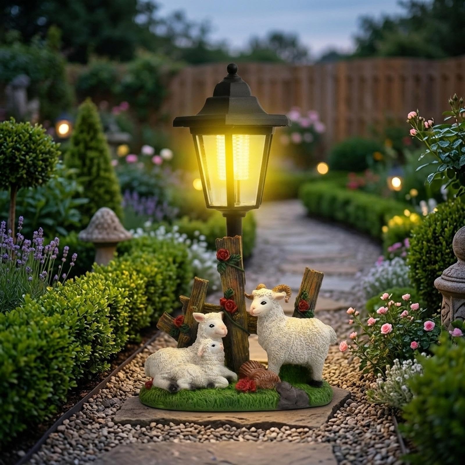 Estatua de Jardín Figura Resina Lámpara Ornamental Resistente al Agua Diseño Atractivo Ilumina Ambientes Exteriores Adecuado para, Oveja 32x18.5x13.5cm