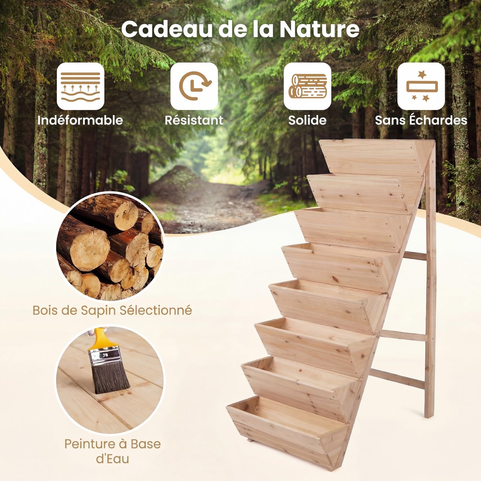 COSTWAY Jardinière Verticale Surélevée à 8 Niveaux (Naturel)