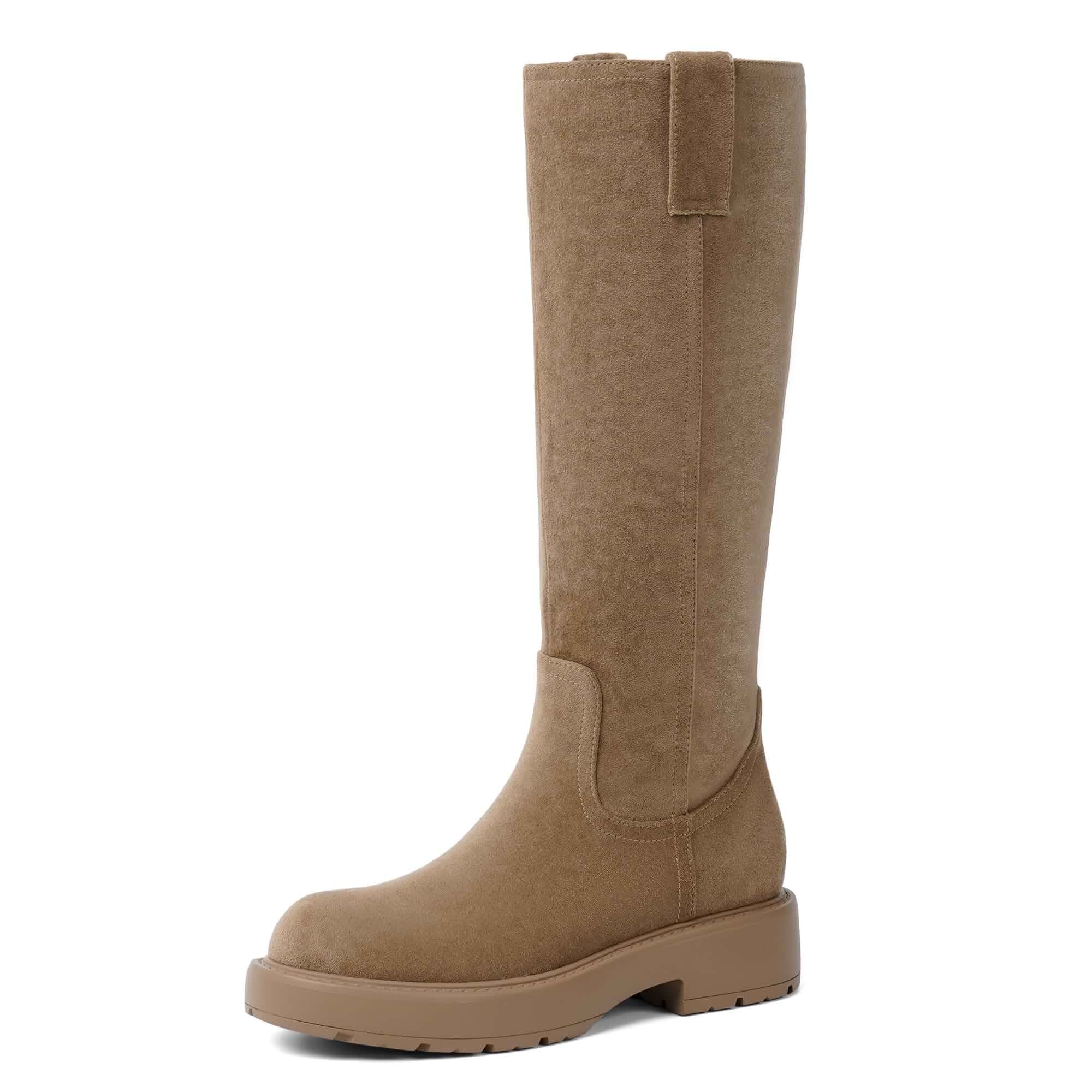 VIUGJNEX Knee High Boots for Women Round Toe Low Heel Riding Tall Boots Block Chunky Heeled Boots, Flat Long Boots with Side Zipper, Lug Sole Fashion Dress Boots for Fall Winter
