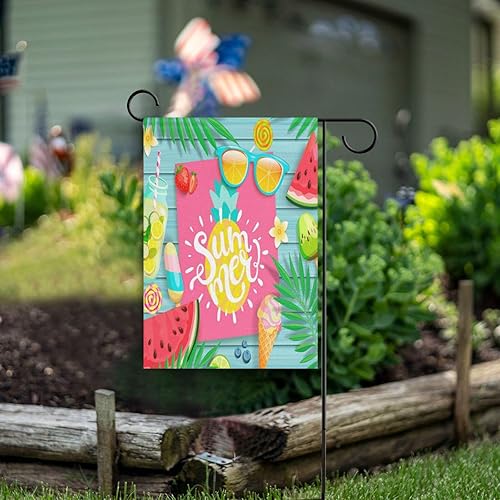 Miniatura 6 de Pfrewn Bandera de casa de piña de sandía de verano de 28 x 40 pulgadas, doble cara, diseño de hojas tropicales de Hawaii, helado, color azul,