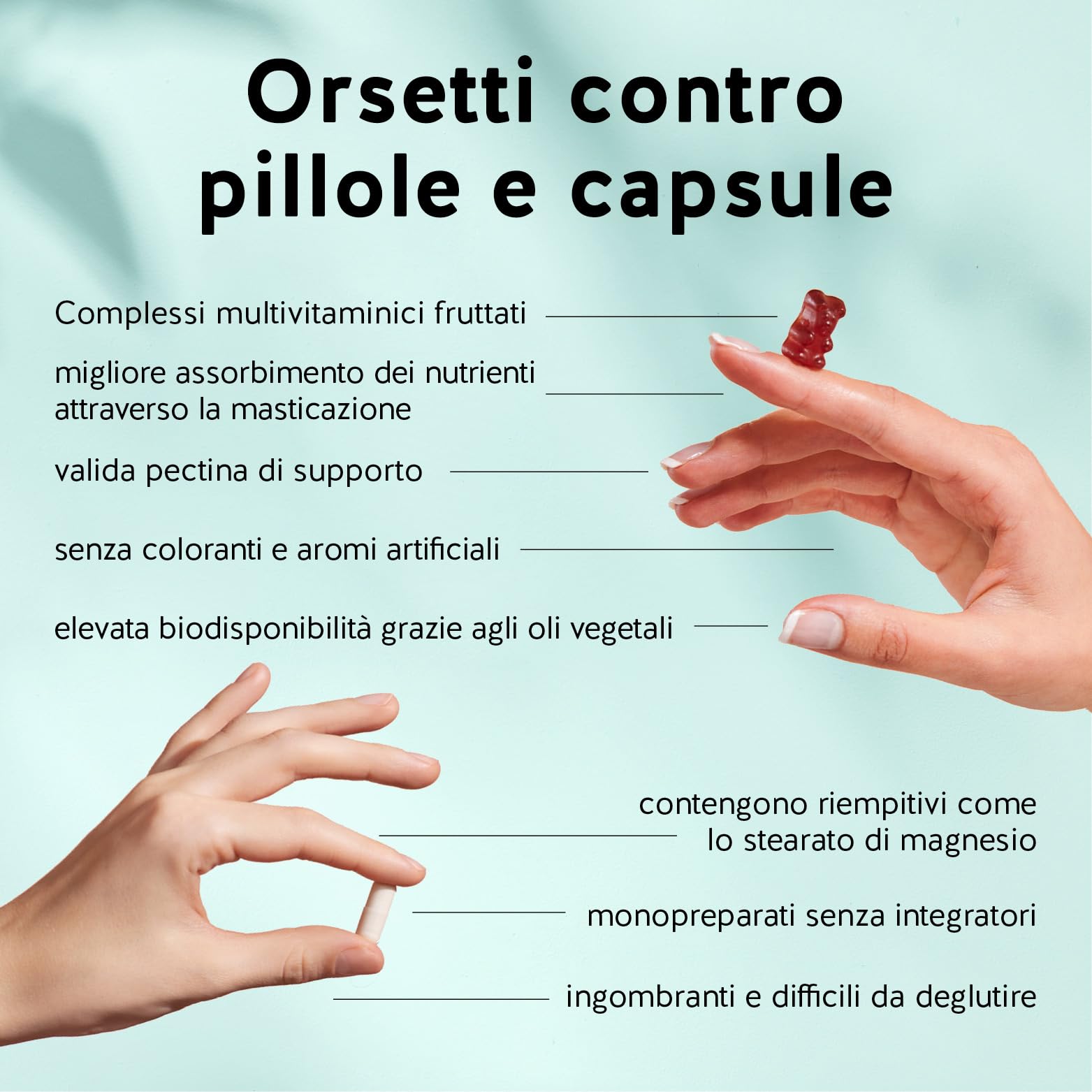 Snack Smart - Caramelle Gommose Controllo dell'Appetito - Multivitaminico, Con Cromo Picolinato e Colina - Senza Zuccheri Aggiunti, Vegano - 60 pezzi (1mese) - Bears with Benefits