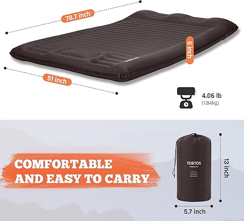 Miniatura 2 de TOBTOS Colchoneta de dormir doble para campamento, extra gruesa de 6 pulgadas, colchón de campamento para 2 personas con almohada incorporada,