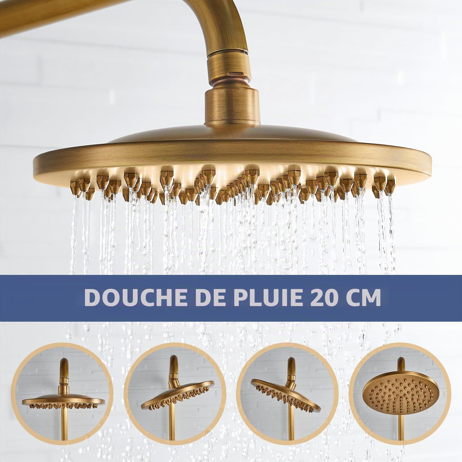 Colonne de Douche Laiton Rétro Ensemble de Douche Antique Système de Douche Mural Set Kit de Douche avec Mitigeur Réglable en Hauteur 70 à 120 cm