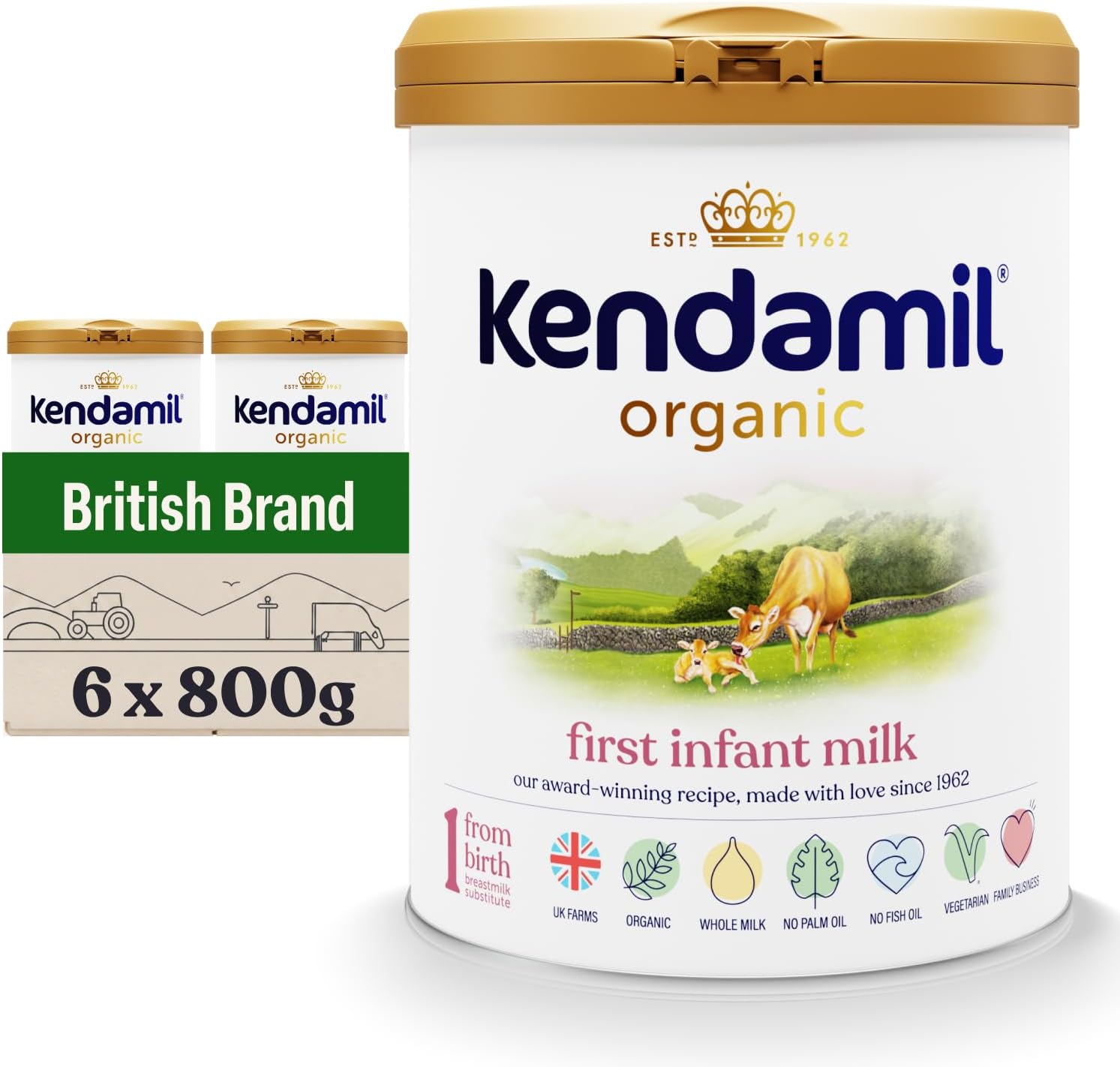 (6x800g) Kendamil Organic First Infant Milk, Stage 1 – British Made, Organic Whole Milk Formula – With HMOs, No Palm Oil, No Fish Oil, No SOYA, No GMOs