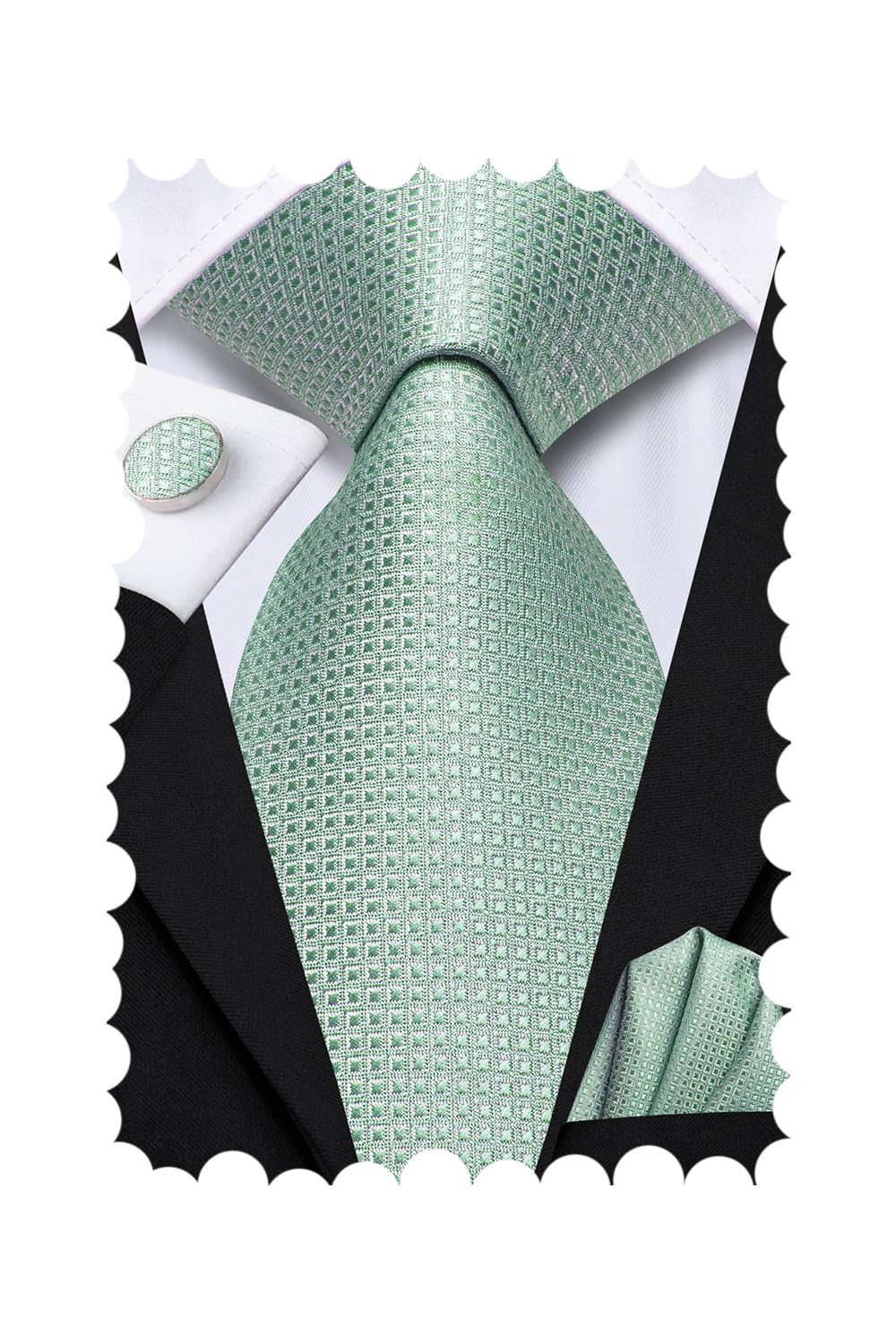 Hi-Tie Mens Plaid Ties Classic Paisley Necktie with Handkerchief Cufflinks Set Business Stripe Tie
