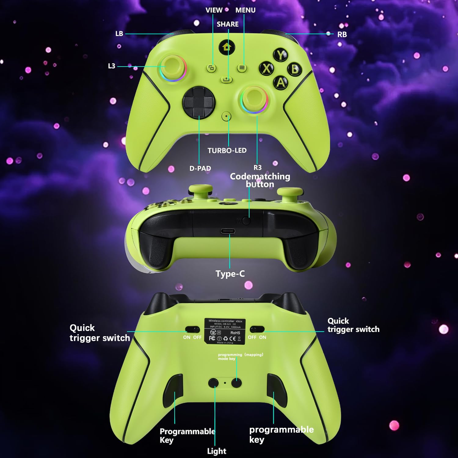 Lampelc Xbox One Controller, Xbox Wireless Controller für Xbox Series X&S/Xbox One/Elite/Windows 7/8/10