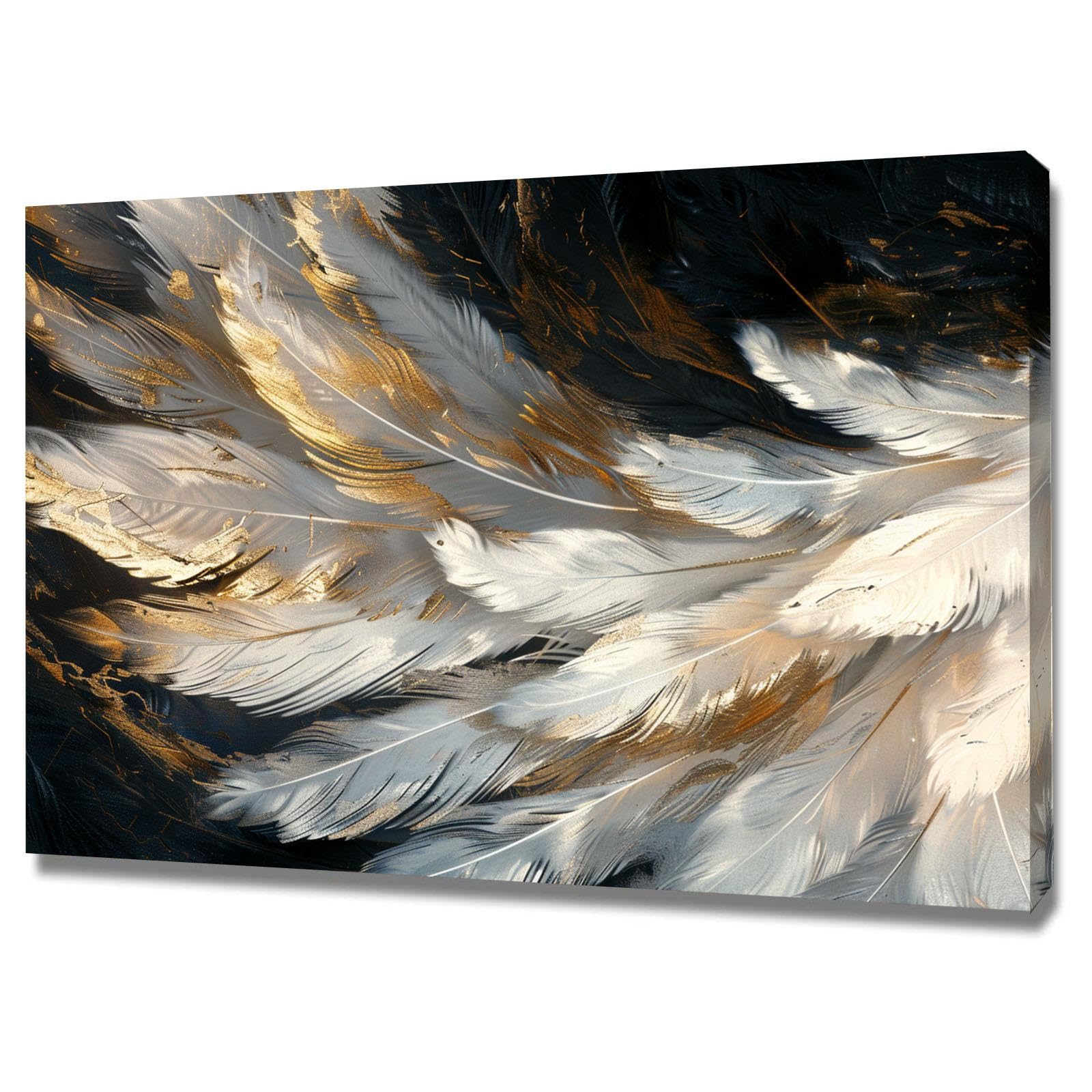 Tableau plume 60x80cm art abstrait moderne sur toile non tissée encadrée