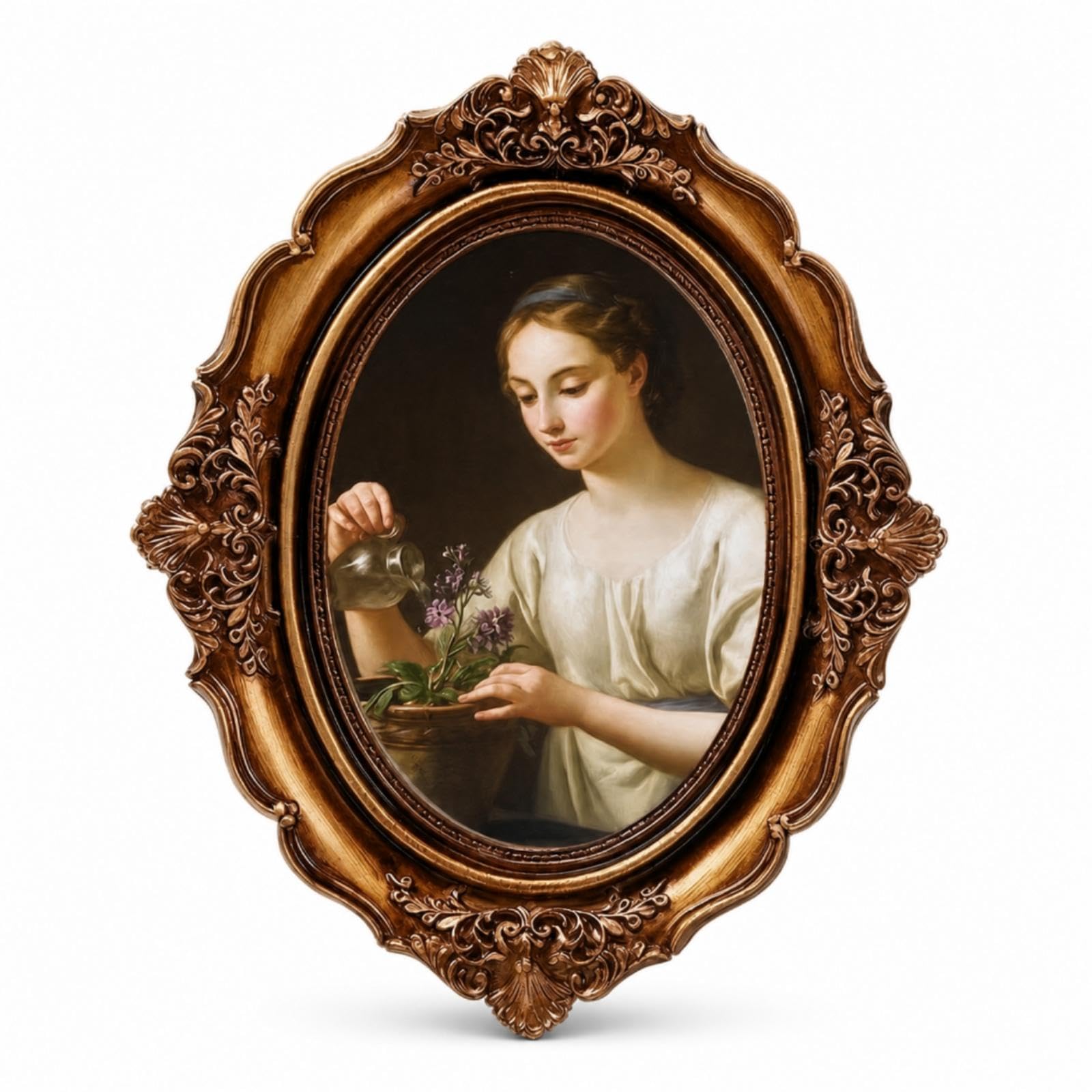 SNAPPSY Oval Picture Frame Gold Ornate Picture Frame Antique for Interior Decorators, Art Collectors, Living Room, Bedroom, Entryway 6 Inch Paper B-image-49