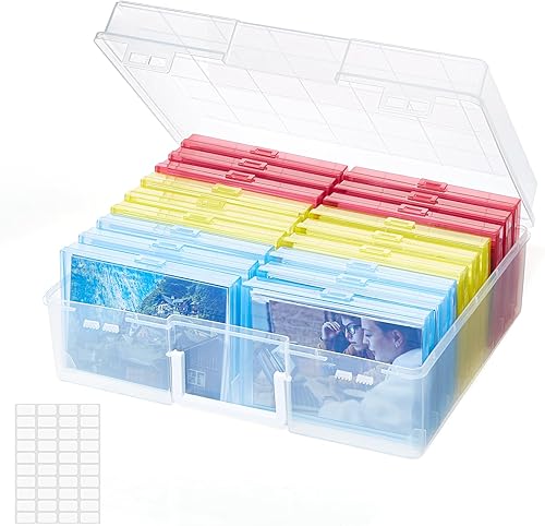 Lifewit Caja de almacenamiento de fotos de 4 x 6 pulgadas, 18 guardianes interiores de fotos, almacenamiento de cajas de fotos multicolor,