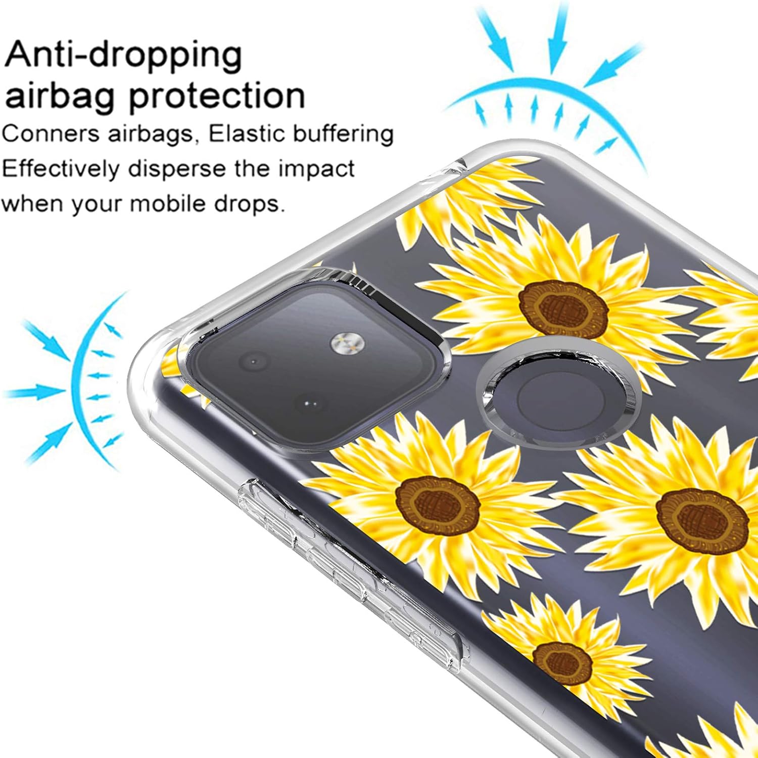 Osophter for T-Mobile Revvl 4 Plus Case,TCL Revvl 4 Plus Case Clear Flower Floral for Girls Women Shock-Absorption Flexible TPU Rubber Phone Cover for T-Mobile Revvl 4 Plus(Sun Flower)