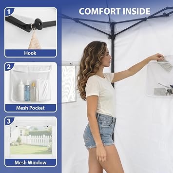 EAGLE PEAK Flex Ultra Compact 1,2x1,2 m Pop-up Canopy, Sun Shelter, Changing Room, Portable Privacy Canopy Cabana for Pool, Fashion Photoshoots, or Camping, White
