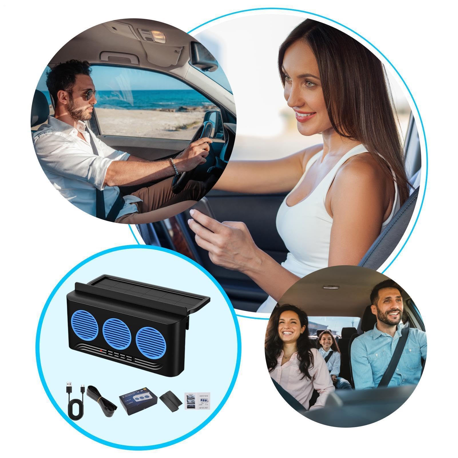 Ventilatore per auto, 3 uscite, ad energia solare, ventola di scarico per finestrini dell'auto, per SUV, camion, camper, autostrada, viaggi, guida quotidiana