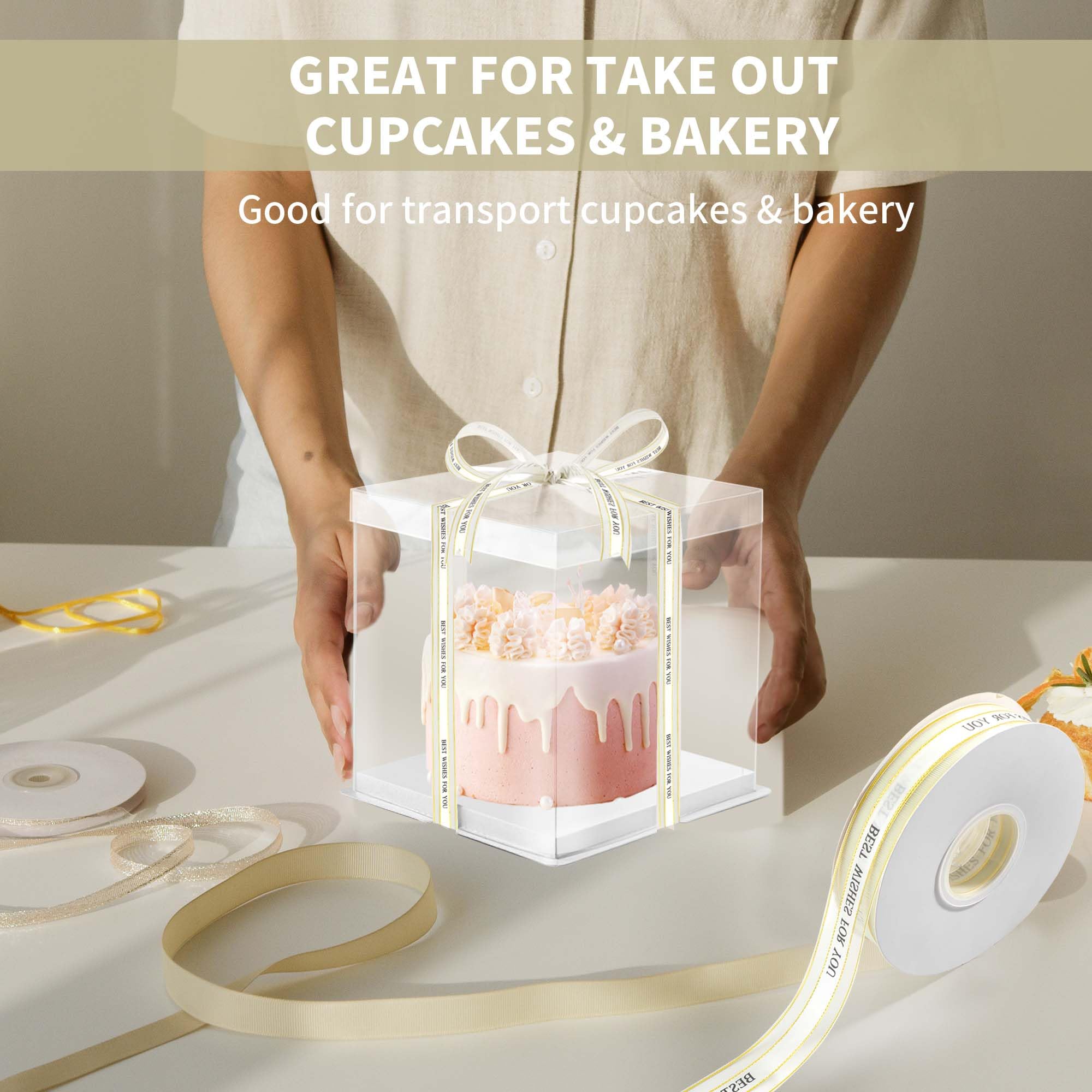 12 cajas transparentes para tartas de 7 x 7 x 8 pulgadas, caja alta para tartas con tapa y cinta, caja transparente para tartas para panadería, boda, fiesta de cumpleaños