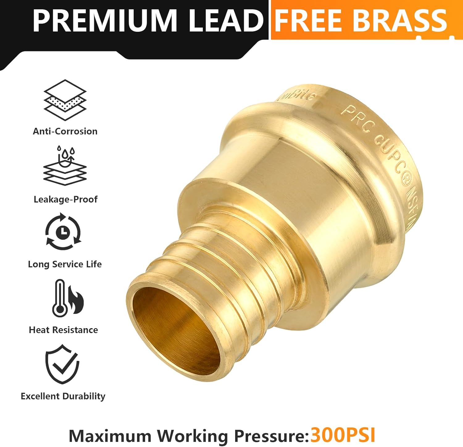 5-Pack HeSun Copper Press Fitting Adapter, 3/4" PRESS X 1" PEX F1807 Crimp Coupling, LF Brass