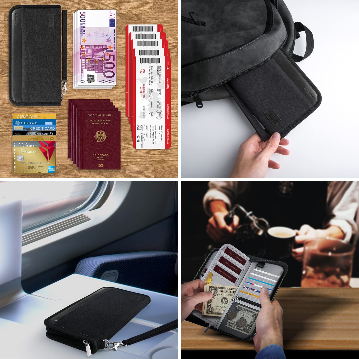 Portfel Podróżny, Etui na Paszport Rodzinny, Organizer na Dokumenty Podróżne, Trwałe Etui na Paszport z Blokadą RFID dla Mężczyzn, Kobiet, Czarny