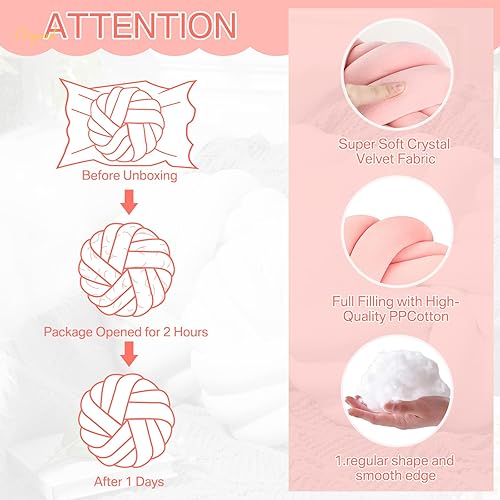 Miniatura 2 de Fumete 2 Piezas Almohadas de Nudo Redondas de 14 Pulgadas, Almohada de Bola de Nudo de Felpa Suave Decorativa Hecha a Mano, Cojín Decorativo Moderno
