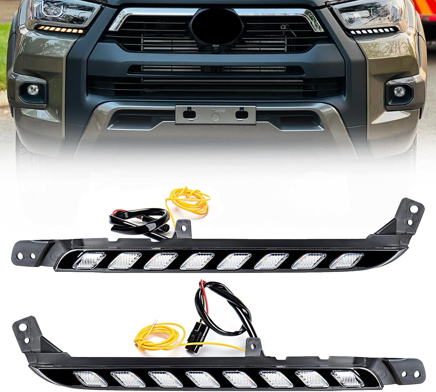 Astra Depot Daytime Running Light Compatible with Toyota Hilux Revo Rocco 2020 2021 2022 2023 2024 2025 Dynamic Yellow Turn Signal Lamp For Hilux LED Light Bar with Wiring Harness