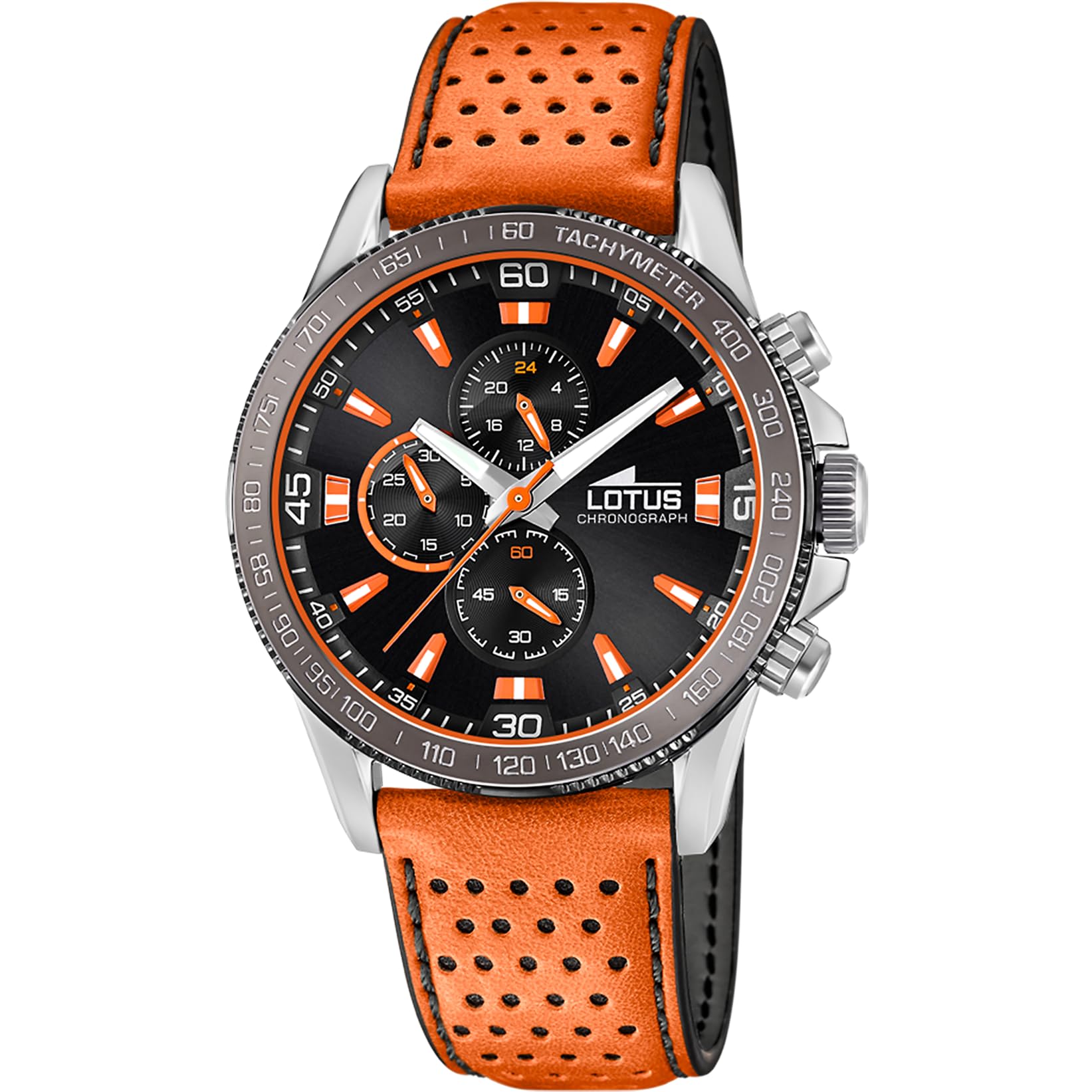 LOTUS Reloj Hombre Analógico de Cuero Naranja - Movimiento de