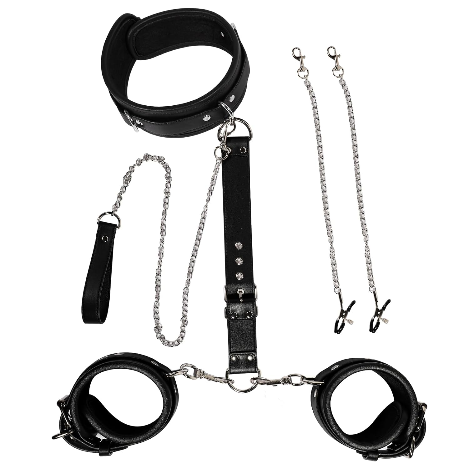 BDSM Sex Bondage Restraints Set Couples Harness Sex Toys Adjustable Neck to Wrist Restraints Kit with Traction Chain