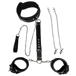 BDSM Sex Bondage Restraints Set Couples Harness Sex Toys Adjustable Neck to Wrist Restraints Kit with Traction Chain