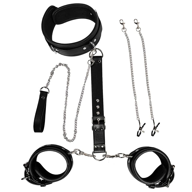 BDSM Sex Bondage Restraints Set Couples Harness Sex Toys Adjustable Neck to Wrist Restraints Kit with Traction Chain