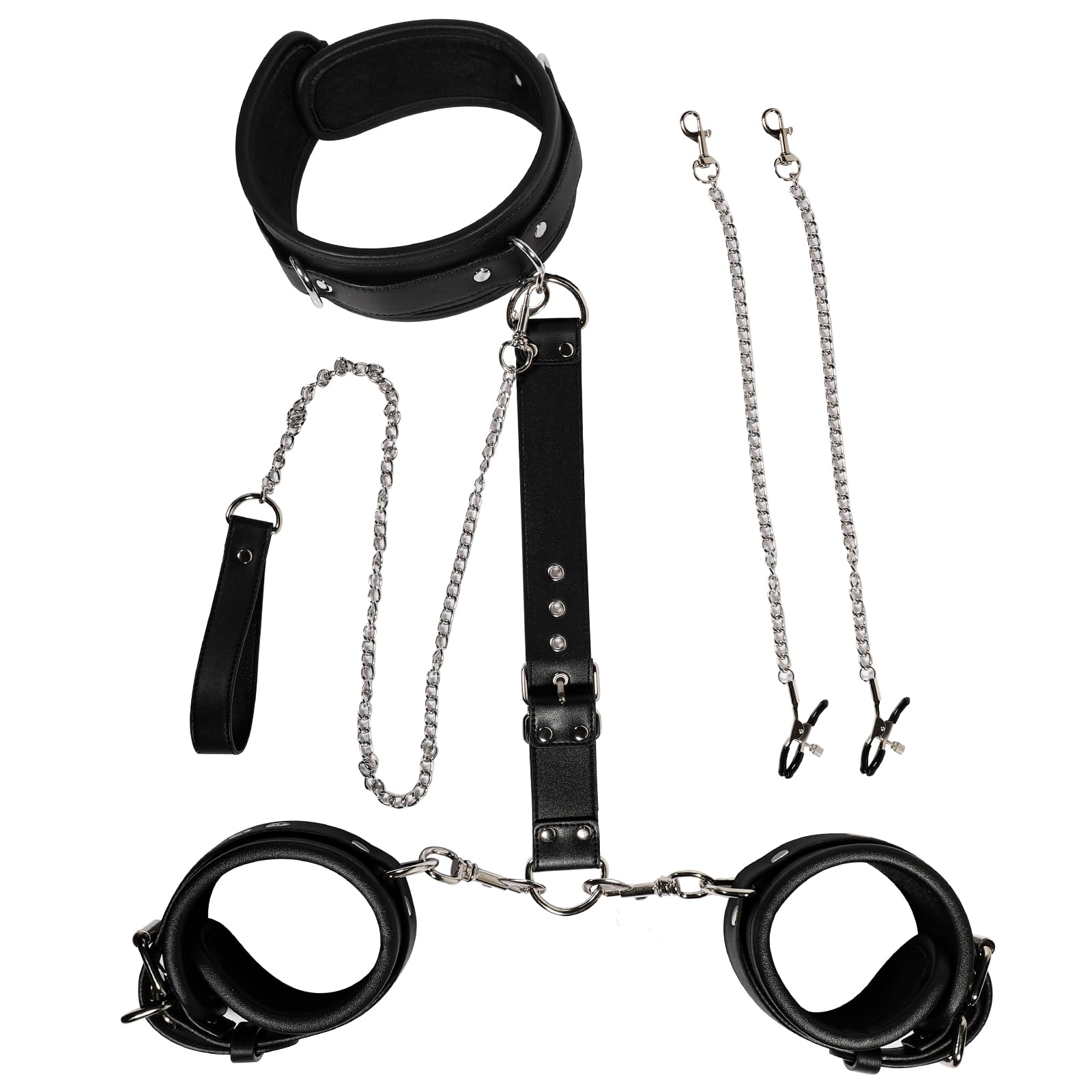 BDSM Sex Bondage Restraints Set Couples Harness Sex Toys Adjustable Neck to Wrist Restraints Kit with Traction Chain
