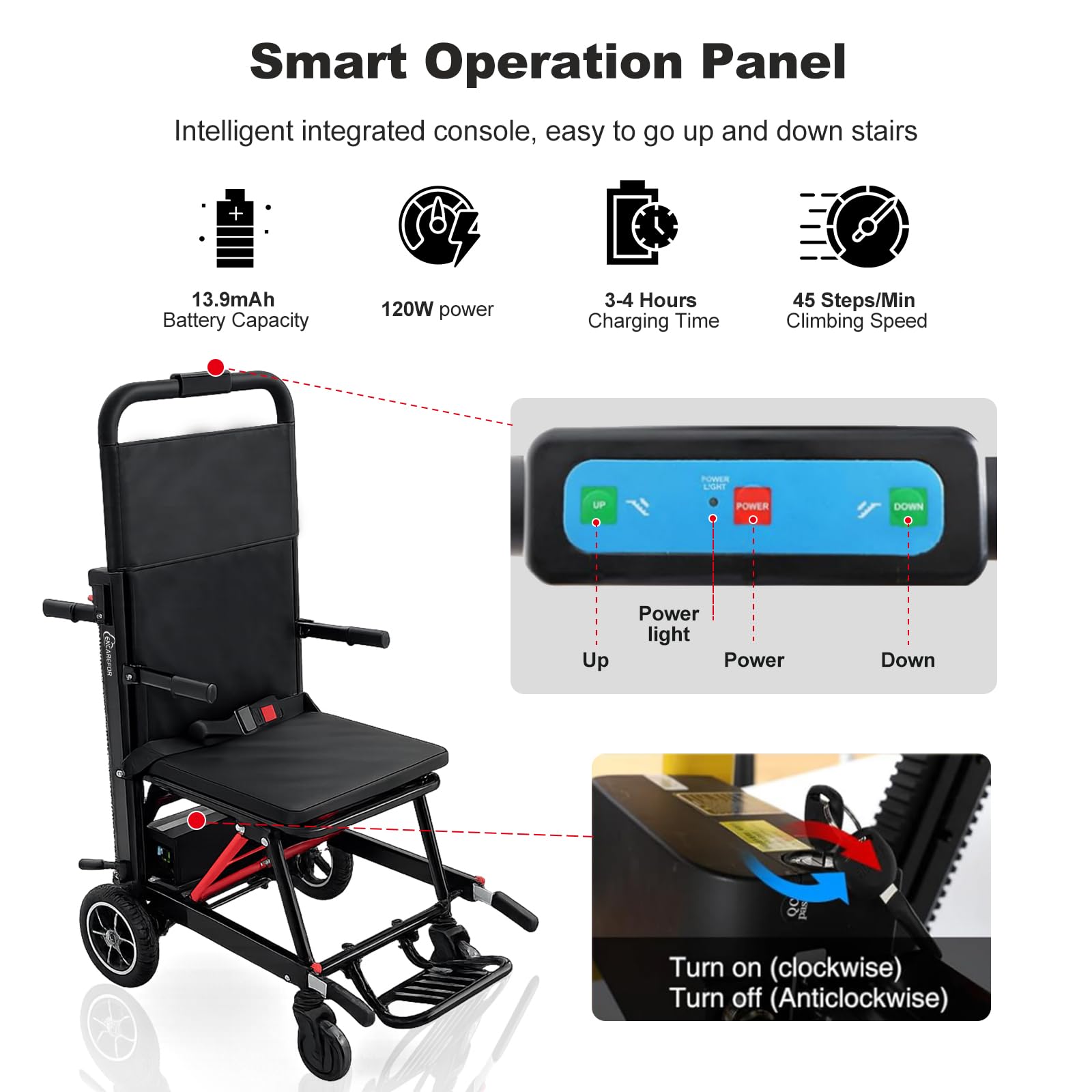Fauteuil Roulant Monte-Escalier Électrique 2026, 33 Kg Avec Batterie Pour Adultes, Capacité De Charge 165 Kg, Pliable Et Léger, Usage Intérieur Et Extérieur, Chaîne Caoutchouc, Aide Électrique Pour Es