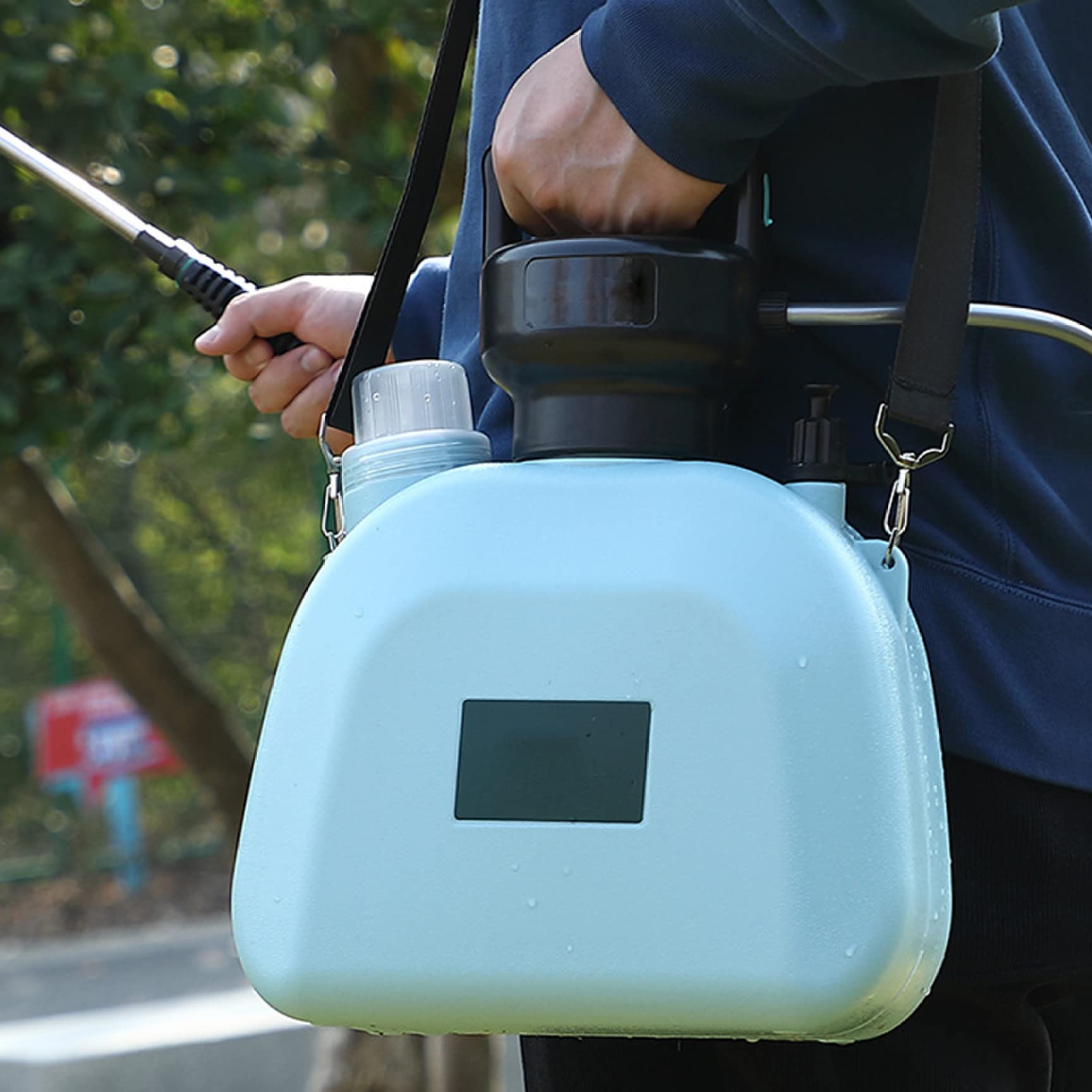 Spruzzatore elettrico da giardino da 5 litri, annaffiatoio a pressione ricaricabile tramite USB con maniglia, blu