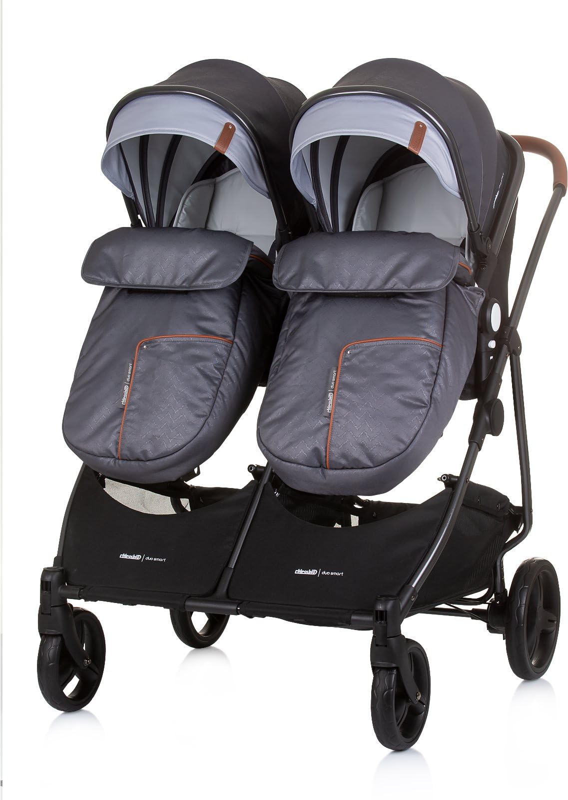 Chipolino Geschwisterkinderwagen Duo Smart klappbar umbaubar verstellbar Fußsack grau hellgrau