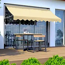 Toldo retrátil manual para uso externo – Cobertura de pérgola ajustável com proteção – Cobertura externa 100% poliéster – Ideal para qualquer janela ou porta, bege de 2,5 m x 1,2 m