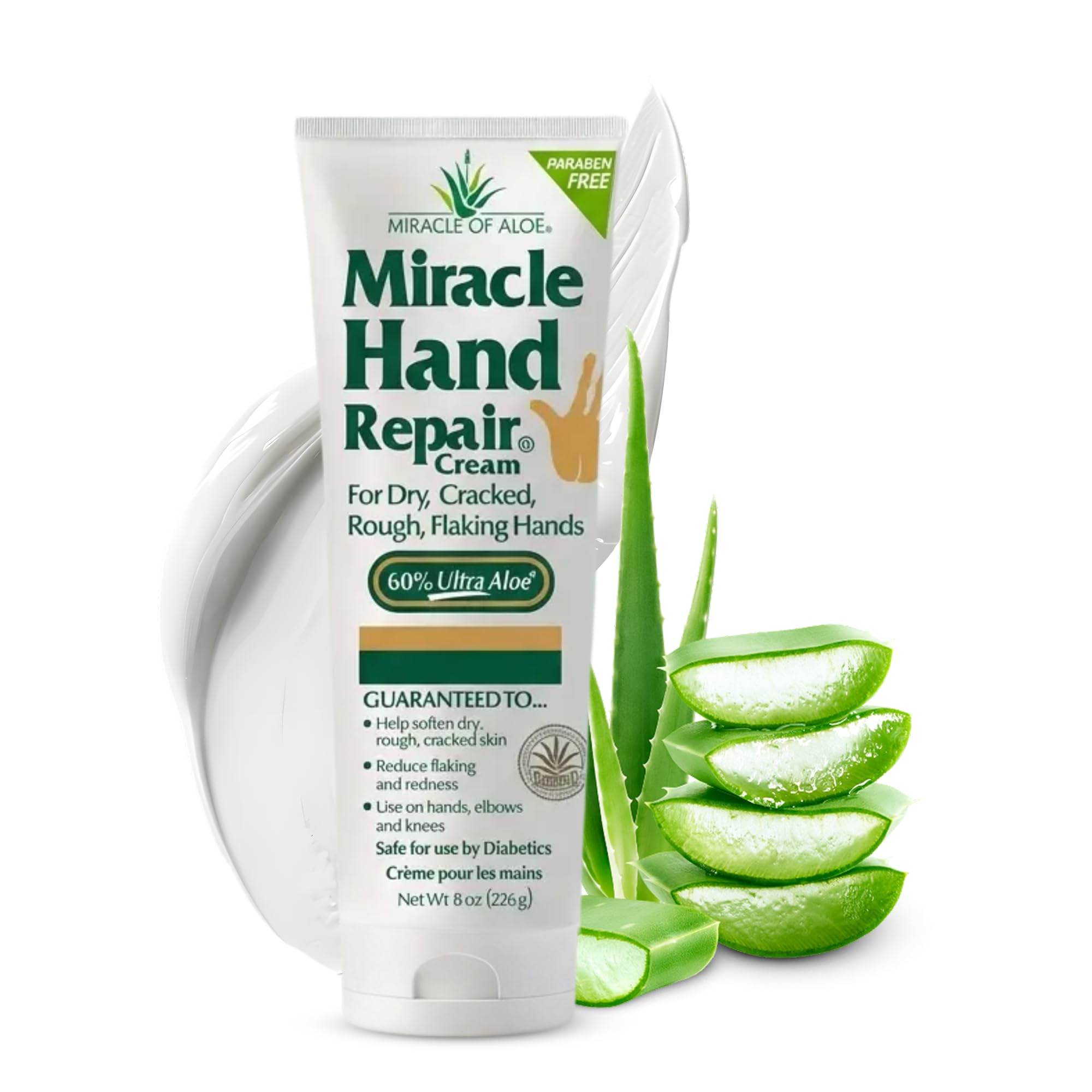 Miracle Hand Repair Cream For Dry Cracked Hands, 8 Oz, 60% Aloe Vera | Non Greasy Hand Moisturizer, Fast Absorbing Lotion For Extremely Dry Skin,