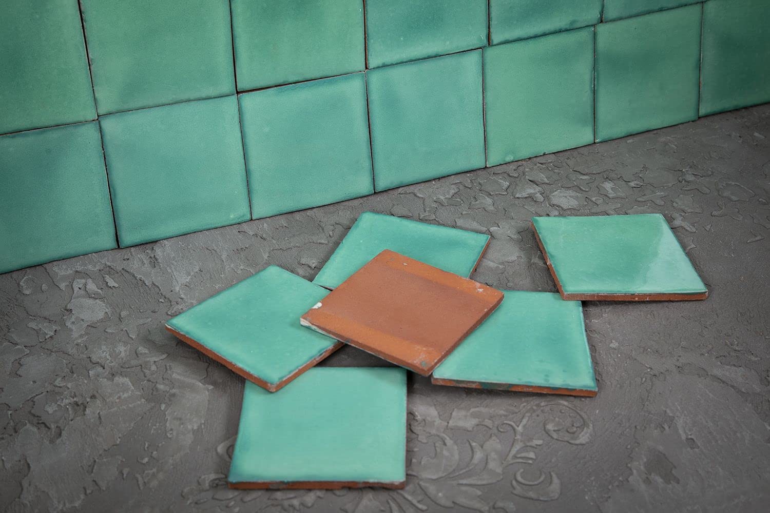 Cerames Azulejos verdes mexicanos monocolor Verde Cana Deslavado - azulejos de mosaico, azulejos ceramica monocromáticos para cocina | Un paquete de 90 baldosas aguamarina ceramica 10,5x10,5 cm