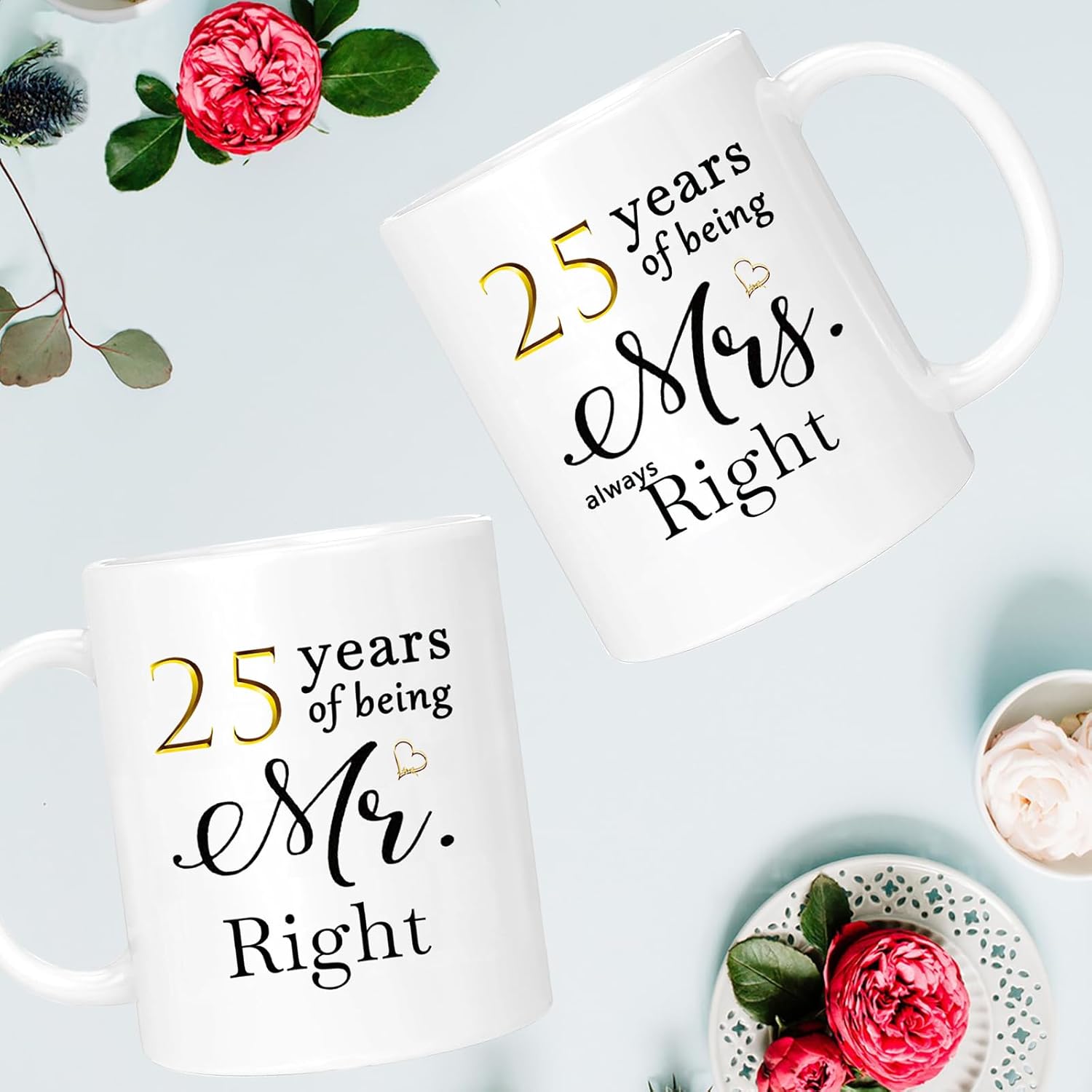25th Anniversary Coffee Mugs Set of 2, 25 Year Anniversary Wedding Gifts Decorations for Couple Parents Men Women Husband Wife Him Her, Gift Box Packaging, 11oz - Image 2