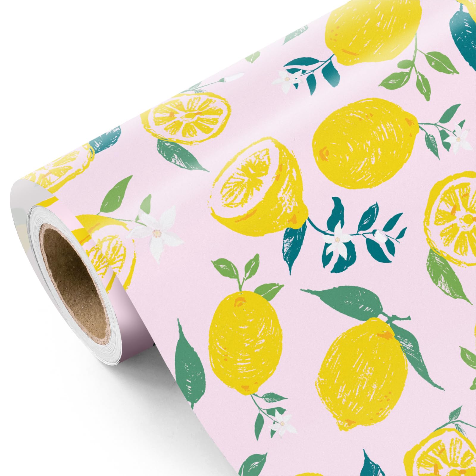 WRAPAHOLIC Lemon Wrapping Paper Roll - Mini Roll - 17 Inch x 9.8 Feet - Lemon and Leaves Design, Perfect for Birthday, Wedding, Bridal Shower