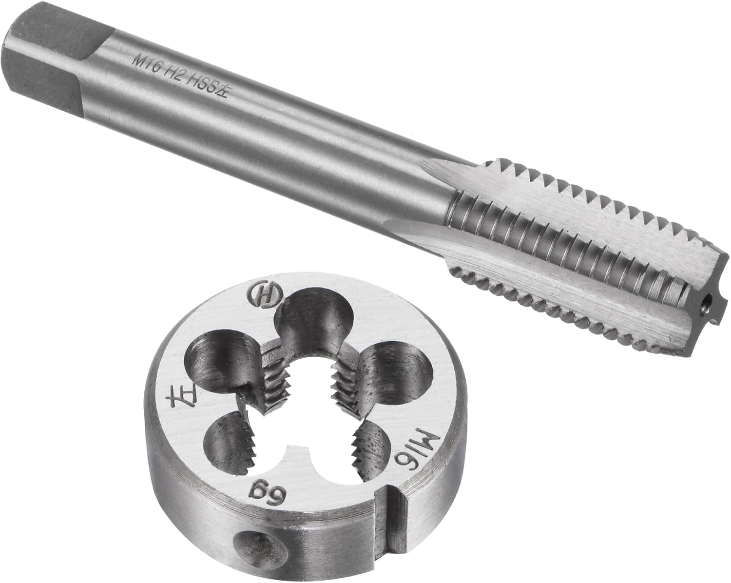 uxcell Tap and Die Sets, M16 x 2 Metric Left Hand Screw Thread Straight Flute Tap with Round Threading Die, Tap & Die Kit for Nut Screw Bolt Thread Repair