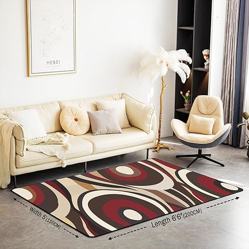 Miniatura 2 de jejeloiu Alfombra abstracta de color marrón burdeos para sala de estar, alfombra decorativa de 5 x 7 pies, diseño geométrico para niños,