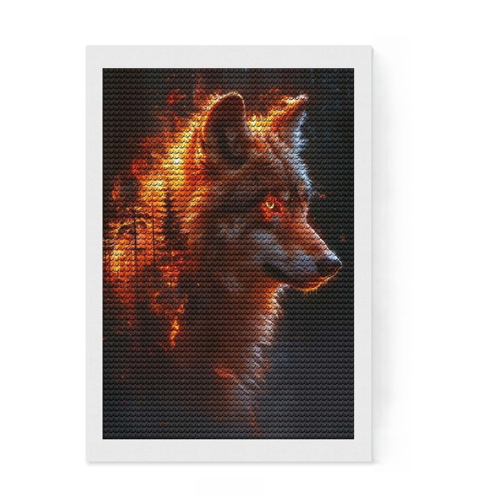 Junmoney Fiery Wolf Portrait in Forest Diamond Art Kit 8"x12", for Craft Lovers, Satisfying Creative Project, Birthday Gift, Home Wall Decor