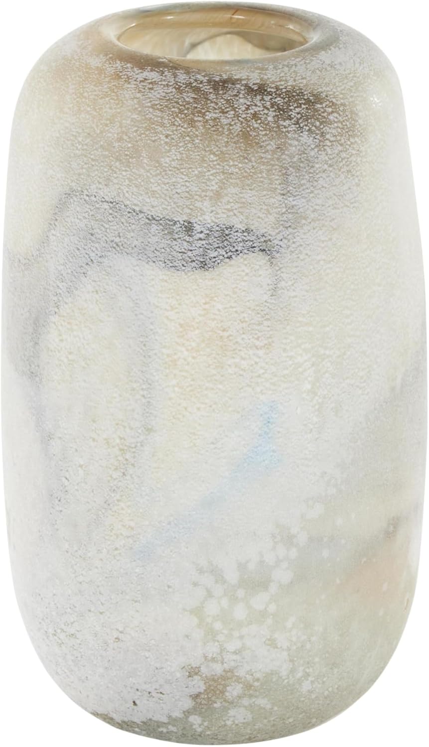 Deco 79 Glass Decorative Vase Distressed Centerpiece Vase with Blue and Tan Texturing, Flower Vase for Home Decoration 6" x 6" x 10", Cream