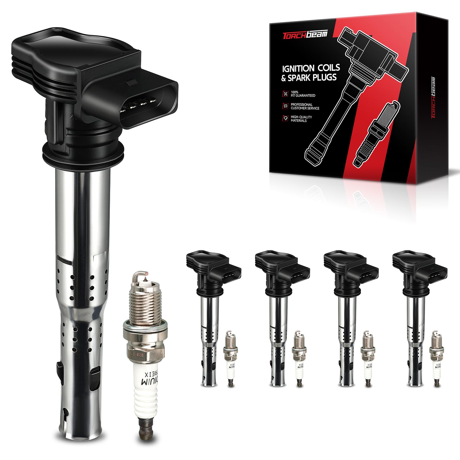 Torchbeam Set of 5 UF575 Ignition Coils Packs and Iridium Spark Plugs Fit for Volkswagen VW Jetta Rabbit Beetle Passat Golf Tiguan A3 A4 A5 A6 Q5 TT 2.5L L5 Coils Replacement for C1627 5C1684 E1088-image-46