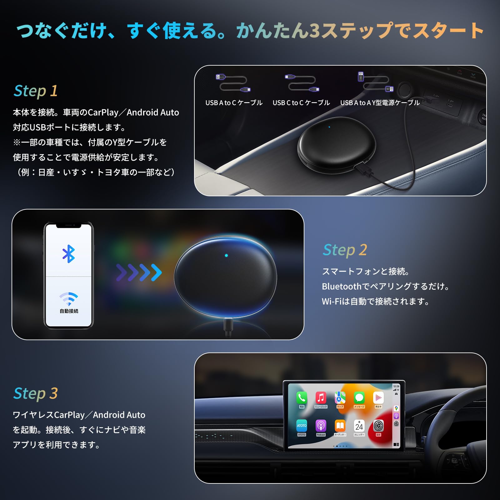 Amazon.co.jp: AI Box ワイヤレスCarPlay/Android Auto、搭載DriveChat